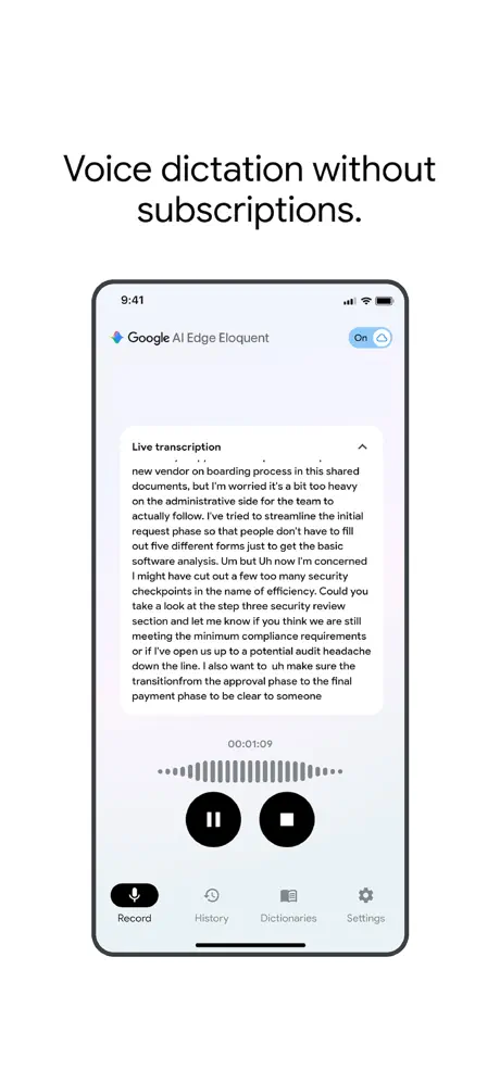 Google AI Edge Eloquent app screenshot